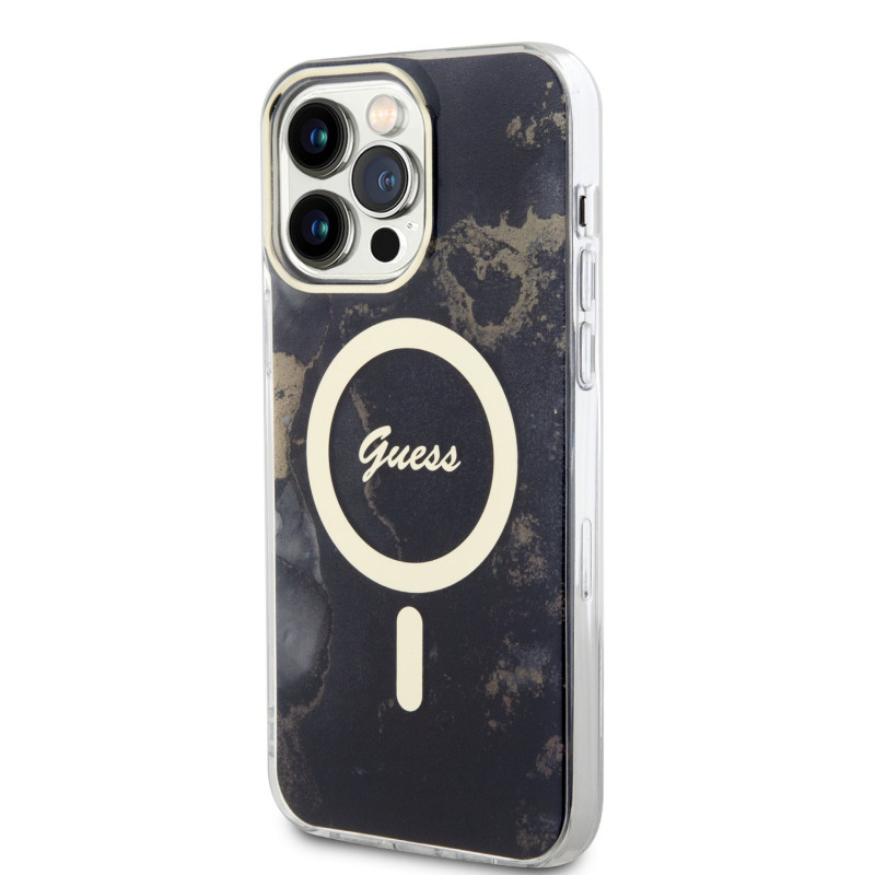 Guess Marble IML MagSafe Kompatibilný puzdro pre iPhone 13 Pro Max čierna