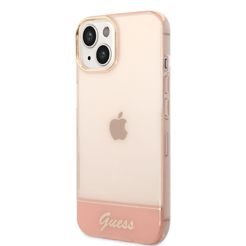Guess PC/TPU Camera Outline Translucent Case for iPhone 14 Plus pink