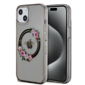 Guess PC/TPU Flowers Ring Glossy Logo MagSafe Case for iPhone 13 schwarz