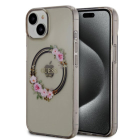 Guess PC/TPU Flowers Ring Glossy Logo MagSafe Case for iPhone 14 black