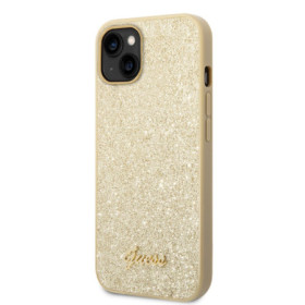 Guess PC/TPU Glitter Flakes Metal Logo pouzdro pro iPhone 14 Plus zlatá