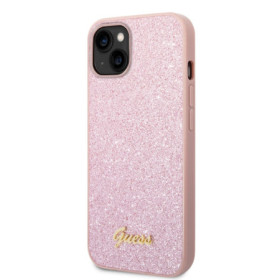 Guess PC/TPU Glitter Flakes Metal Logo pouzdro pro iPhone 14 Plus růžová