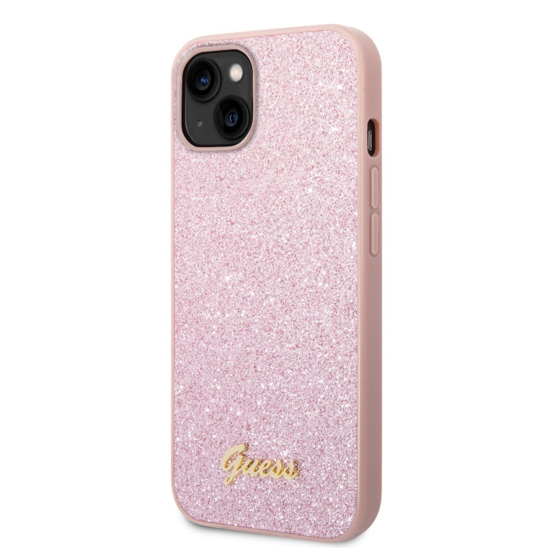 Guess PC/TPU Glitter Flakes Metal Logo pouzdro pro iPhone 14 Plus růžová
