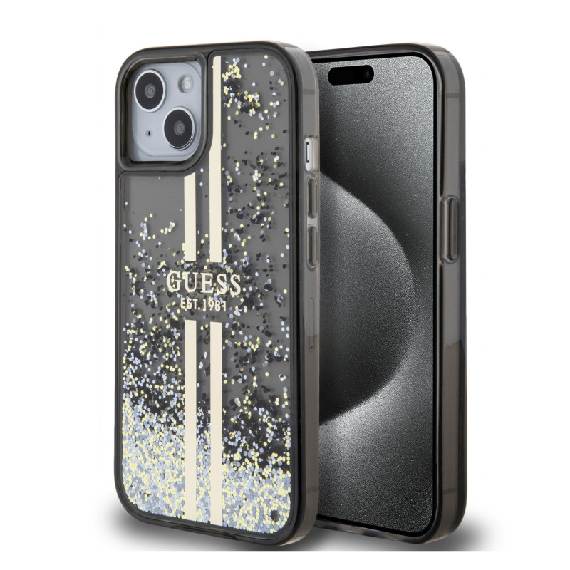 Guess PC/TPU Liquid Glitter Stripe pouzdro pro iPhone 15 černá