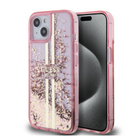 Guess PC/TPU Liquid Glitter Stripe Case for iPhone 15 pink