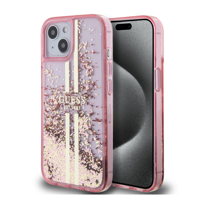 Guess PC/TPU Liquid Glitter Stripe Case for iPhone 15 pink