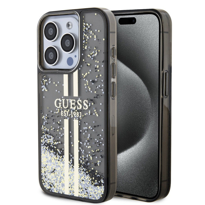 Guess PC/TPU Liquid Glitter Stripe Case for iPhone 15 Pro schwarz