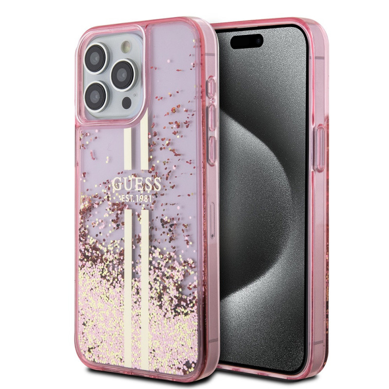 Guess PC/TPU Liquid Glitter Stripe pouzdro pro iPhone 15 Pro Max růžová
