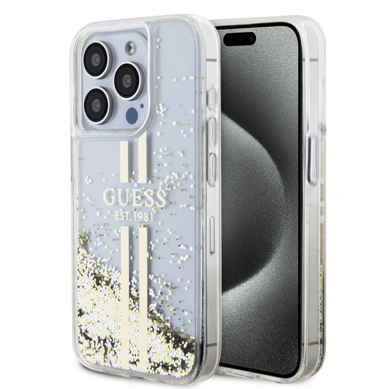 Guess PC/TPU Liquid Glitter Stripe pouzdro pro iPhone 15 Pro Max transparentní