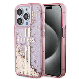 Guess PC/TPU Liquid Glitter Stripe pouzdro pro iPhone 15 Pro růžová