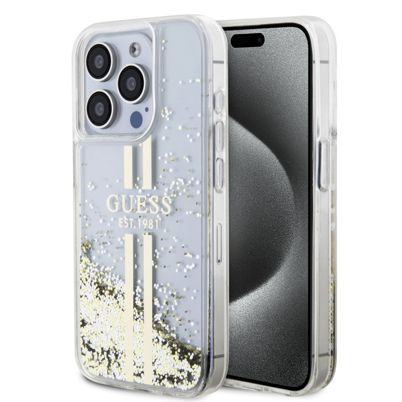 Guess PC/TPU Liquid Glitter Stripe Case for iPhone 15 Pro transparent