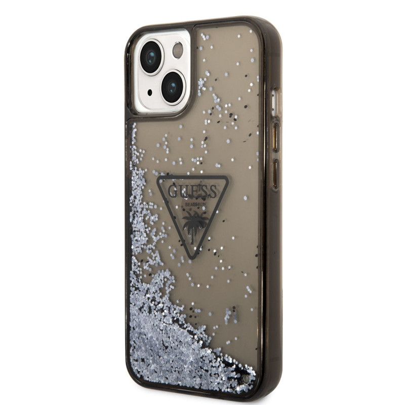 Guess PC/TPU Liquid Glitter Triangle Logo pouzdro pro iPhone 14 Plus černá