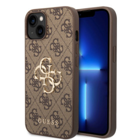 Guess PU 4G Metal Logo Case for iPhone 15 Plus brown