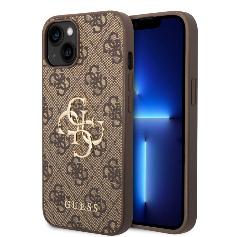 Guess PU 4G Metal Logo Case for iPhone 15 Plus brown