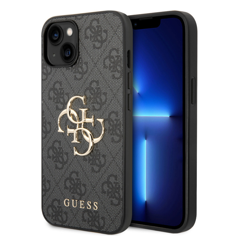 Guess PU 4G Metal Logo pouzdro pro iPhone 15 Plus šedá