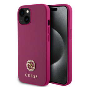 Guess PU 4G Strass Metal Logo pouzdro pro iPhone 15 růžová