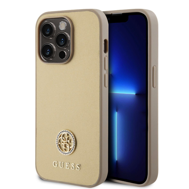Guess PU 4G Strass Metal Logo pouzdro pro iPhone 15 Pro zlatá