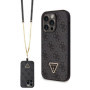 Guess PU 4G Strass Triangle Metal Logo Case + Crossbody Strap for iPhone 15 Pro Max black
