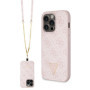 Guess PU 4G Strass Triangle Metal Logo Case + Crossbody Strap for iPhone 15 Pro Max pink