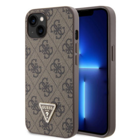 Guess PU 4G Strass Triangle Metal Logo pouzdro pro iPhone 15 hnědá