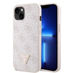 Guess PU 4G Strass Triangle Metal Logo pouzdro pro iPhone 15 růžová