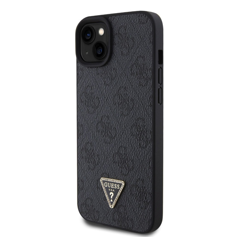 Guess PU 4G Strass Triangle Metal Logo pouzdro pro iPhone 15 Plus černá