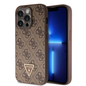 Guess PU 4G Strass Triangle Metal Logo Case for iPhone 15 Pro brown