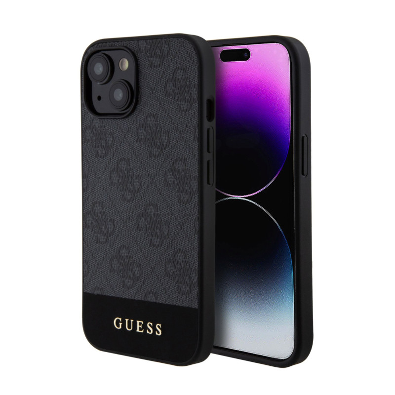 Guess PU 4G Stripe MagSafe Case for iPhone 15 black