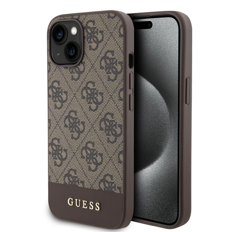Guess PU 4G Stripe MagSafe pouzdro pro iPhone 15 hnědá