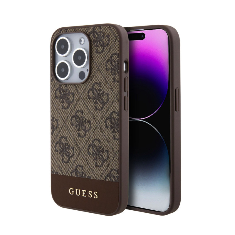 Guess PU 4G Stripe MagSafe pouzdro pro iPhone 15 Pro Max hnědá