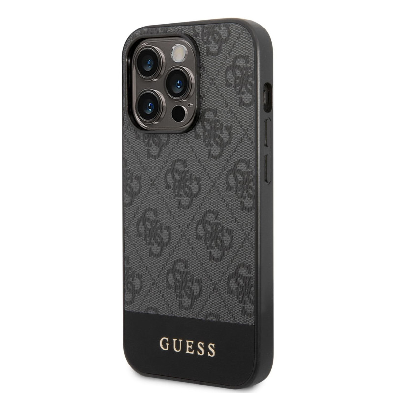 Guess PU 4G Stripe pouzdro pro iPhone 14 Pro Max šedá