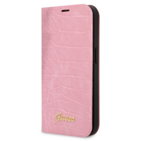 Guess PU Croco with Metal Camera Outline Book Case for iPhone 14 Plus pink