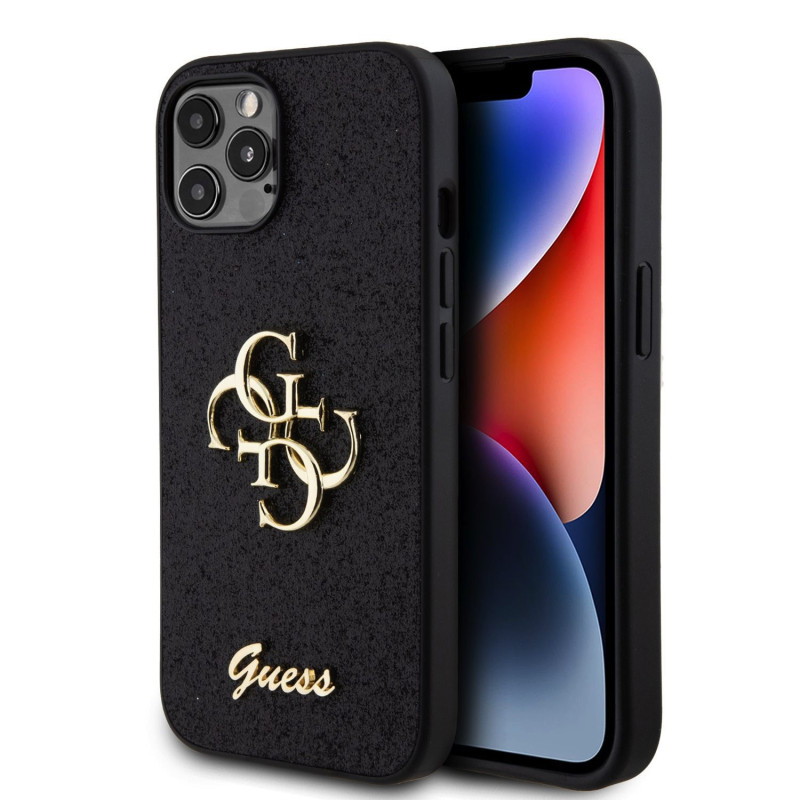 Guess PU Fixed Glitter 4G Metal Logo Case for iPhone 12/12 Pro schwarz