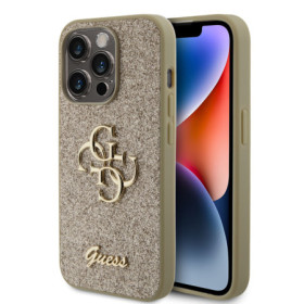 Guess PU Fixed Glitter 4G Metal Logo Case for iPhone 15 Pro gold