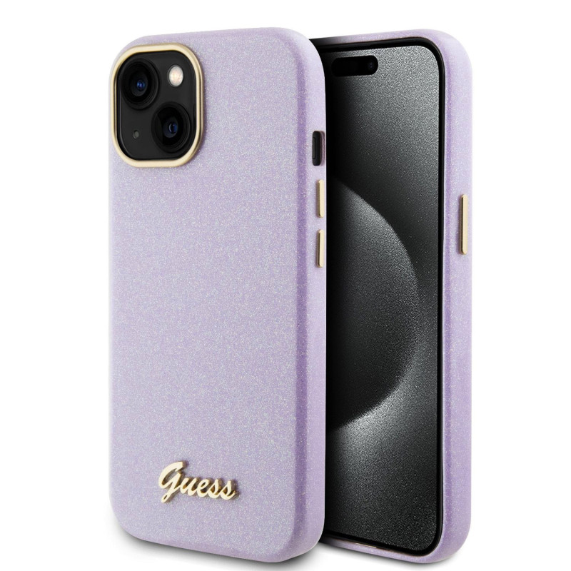 Guess PU Glitter Full Wrapped pouzdro pro iPhone 15 Lilac