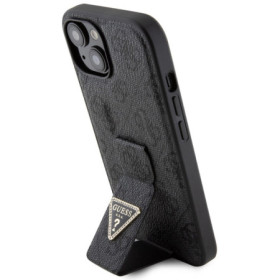 Guess PU Grip Stand 4G Strass Triangle Metal Logo pouzdro pro iPhone 15 černá