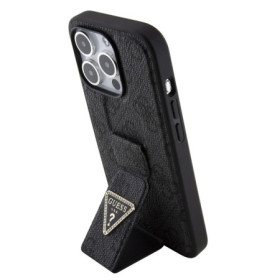 Guess PU Grip Stand 4G Strass Triangle Metal Logo Case for iPhone 15 Pro black