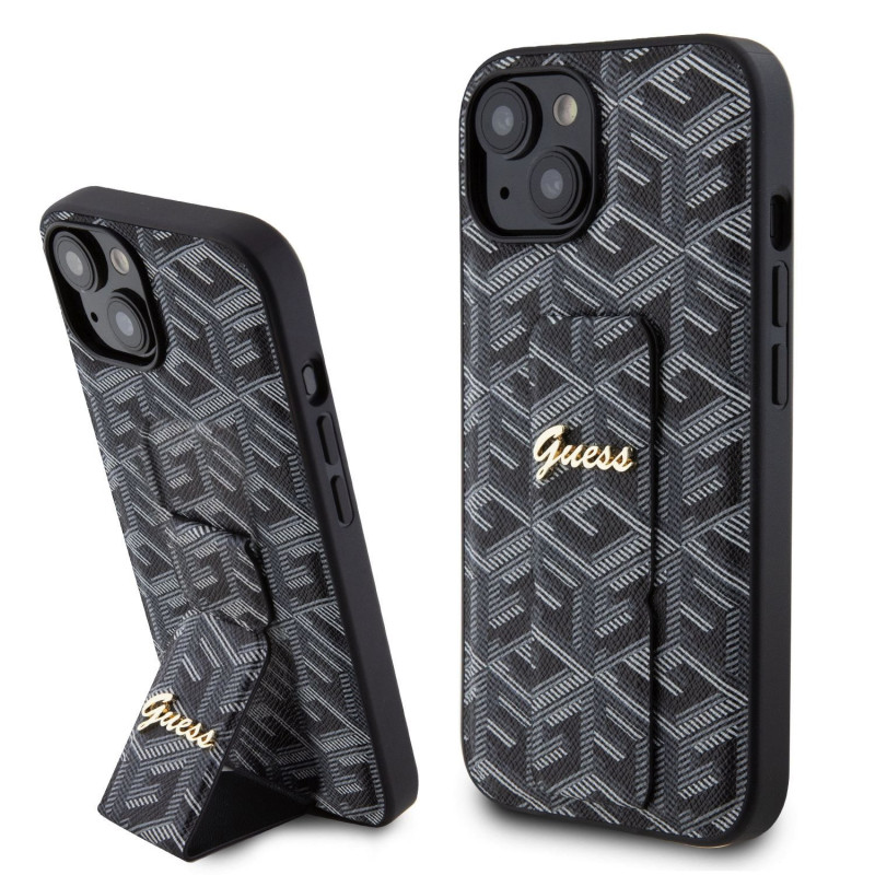Guess PU Grip Stand G Cube pouzdro pro iPhone 15 černá