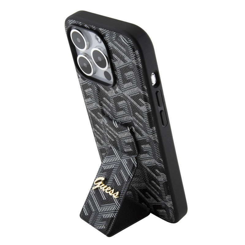 Guess PU Grip Stand G Cube Case for iPhone 15 Pro black