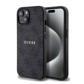 Guess PU Leather 4G Colored Ring MagSafe Case for iPhone 15 black