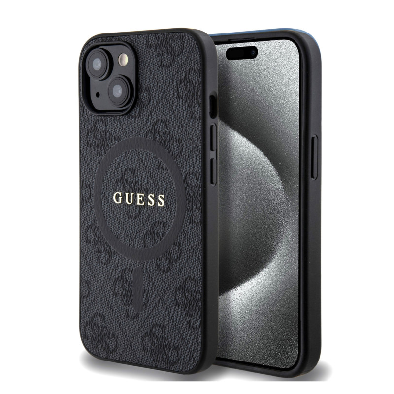 Guess PU Leather 4G Colored Ring MagSafe puzdro pre iPhone 15 čierna