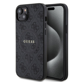 Guess PU Leather 4G Colored Ring MagSafe Case for iPhone 15 Plus black