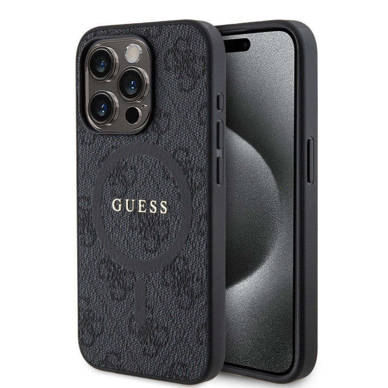 Guess PU Leather 4G Colored Ring MagSafe pouzdro pro iPhone 15 Pro černá