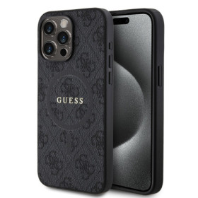 Guess PU Leather 4G Colored Ring MagSafe Case for iPhone 15 Pro Max schwarz
