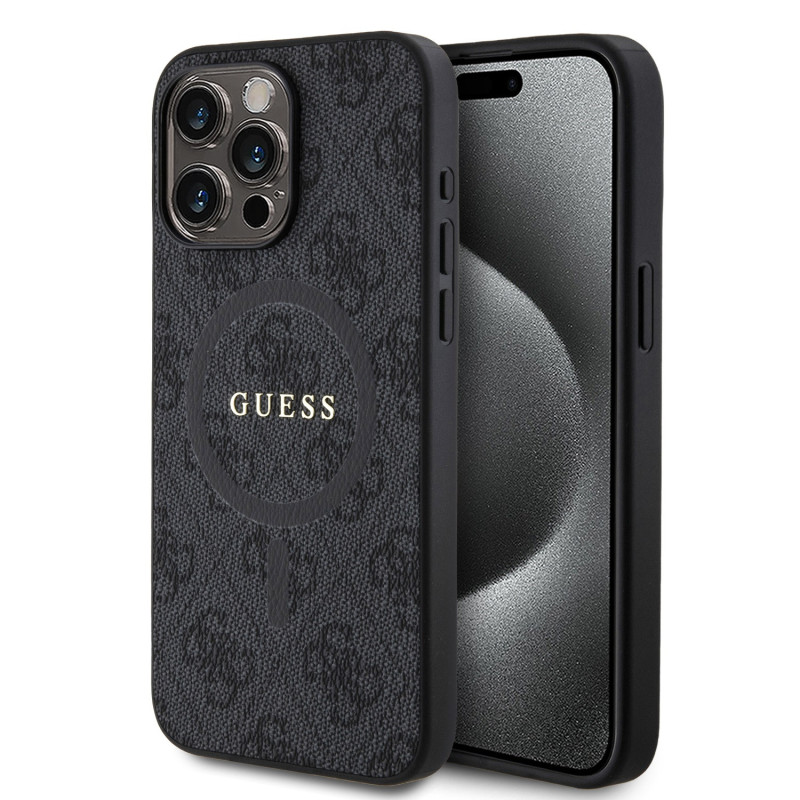 Guess PU Leather 4G Colored Ring MagSafe pouzdro pro iPhone 15 Pro Max černá