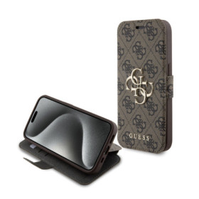 Guess PU Leather 4G Metal Logo Book Case for iPhone 15 Pro Max braun