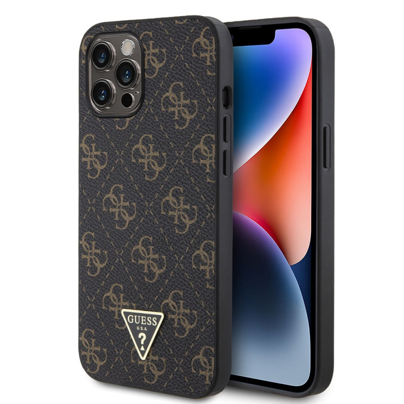 Guess PU Leather 4G Triangle Metal Logo Case for iPhone 12 Pro Max black