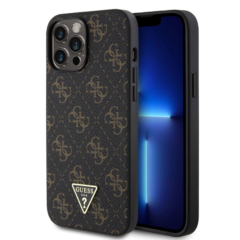 Guess PU Leather 4G Triangle Metal Logo Case for iPhone 13 Pro Max schwarz