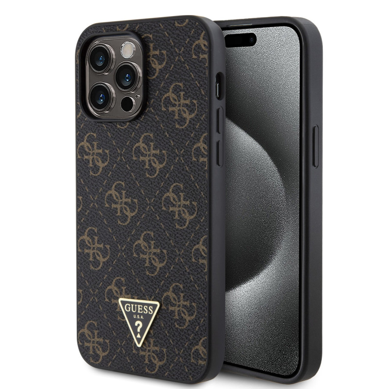 Guess PU Leather 4G Triangle Metal Logo Case for iPhone 14 Pro Max black