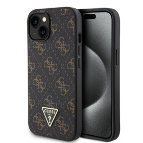 Guess PU Leather 4G Triangle Metal Logo pouzdro pro iPhone 15 černá
